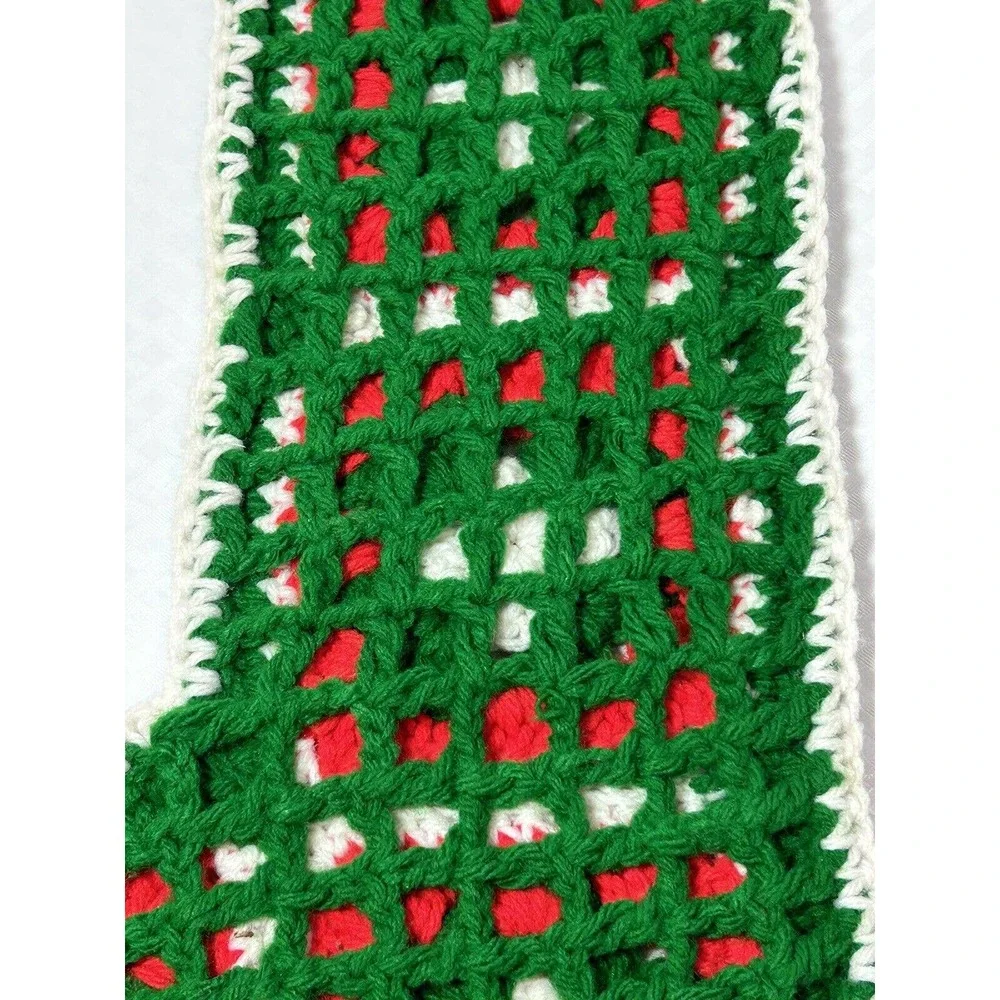 Granny Square Crochet‎ Christmas Stocking Red Green 18” Vtg Hand Made Crafted
